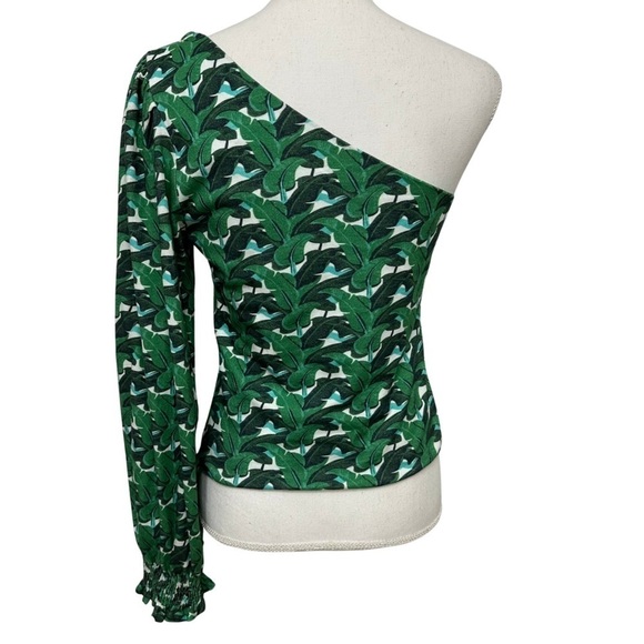 Anthropologie Forever that Girl One Shoulder Puff Sleeve Top Green Leaf SZ 6 - Picture 8 of 8